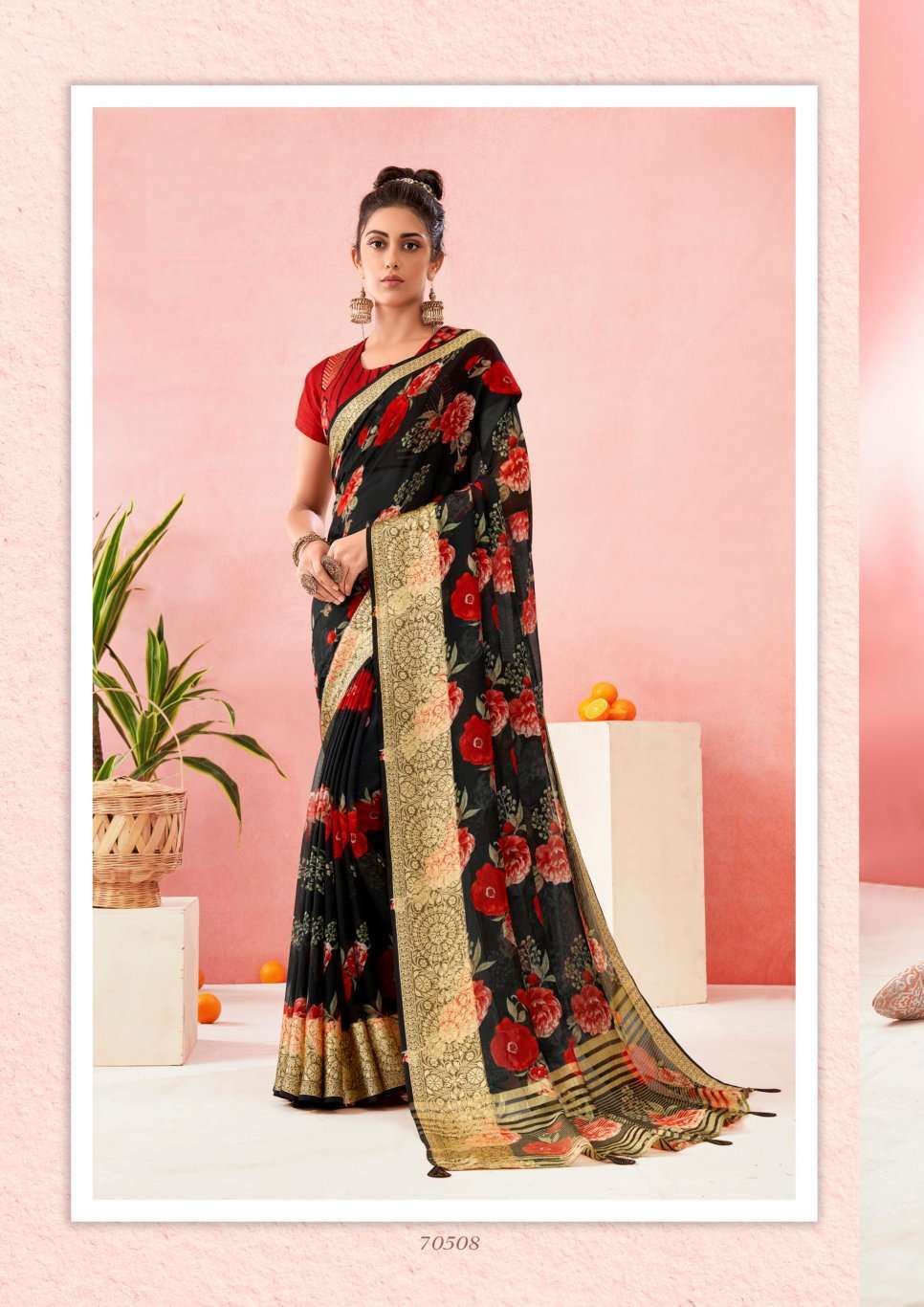 Banarasi Silk Dark Pink Zari Weaved Broad Border Saree|SARV156287