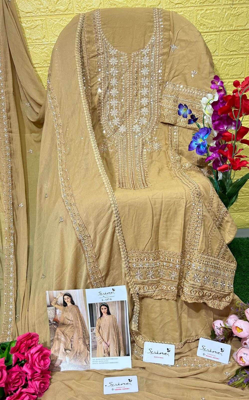 serine 137 new colors rayon cotton heavy embroidered suit 