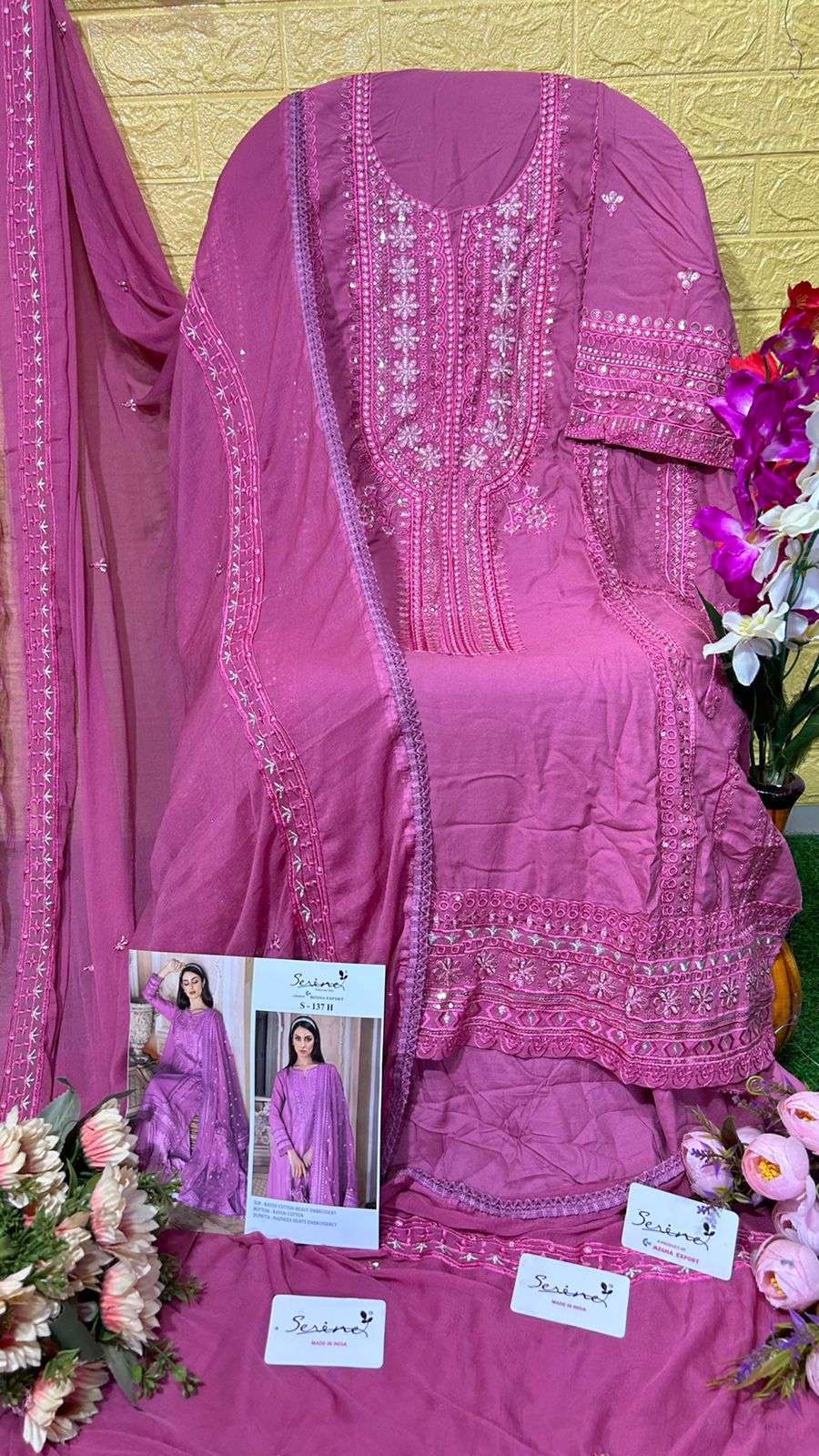 serine 137 new colors rayon cotton heavy embroidered suit 