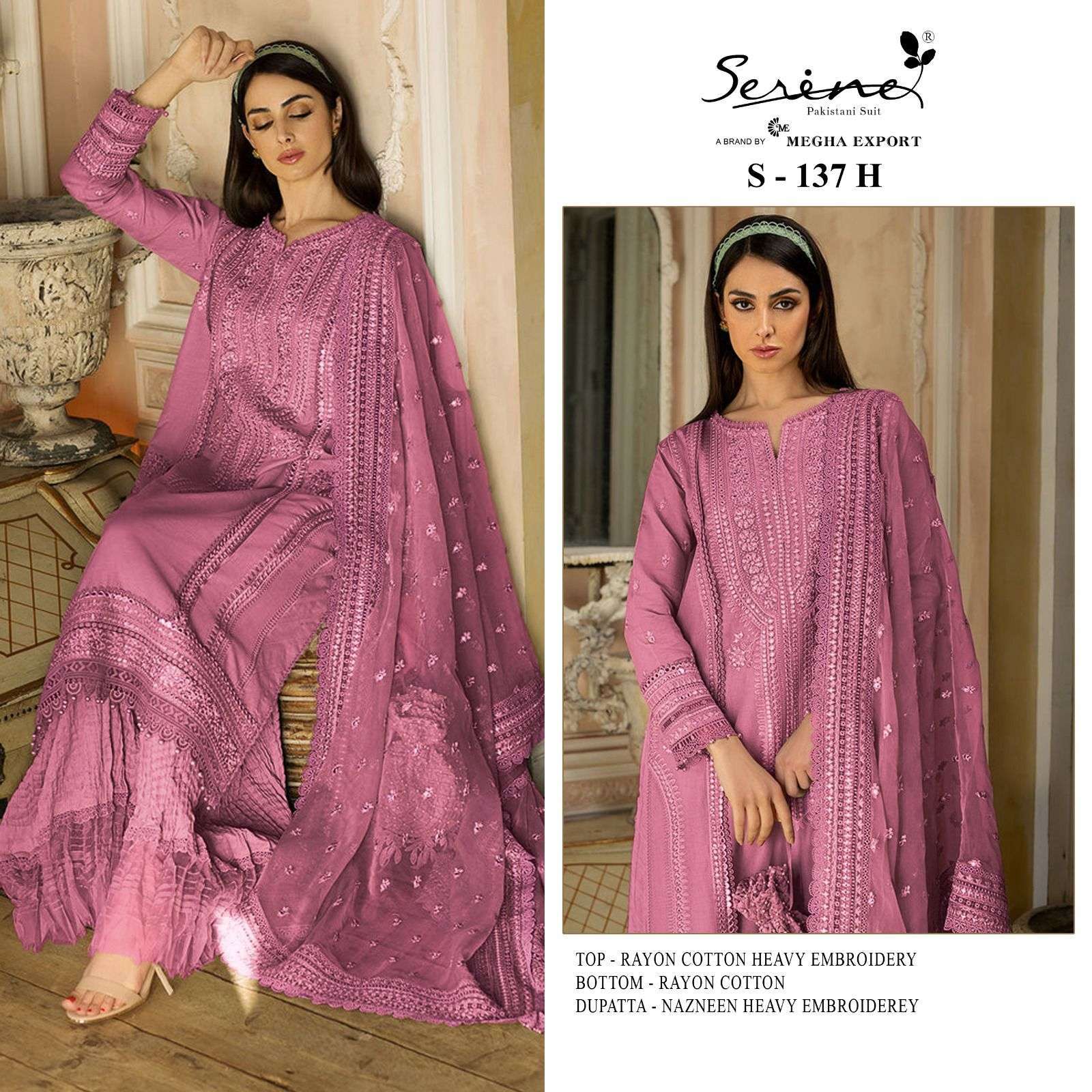 serine 137 new colors rayon cotton heavy embroidered suit 