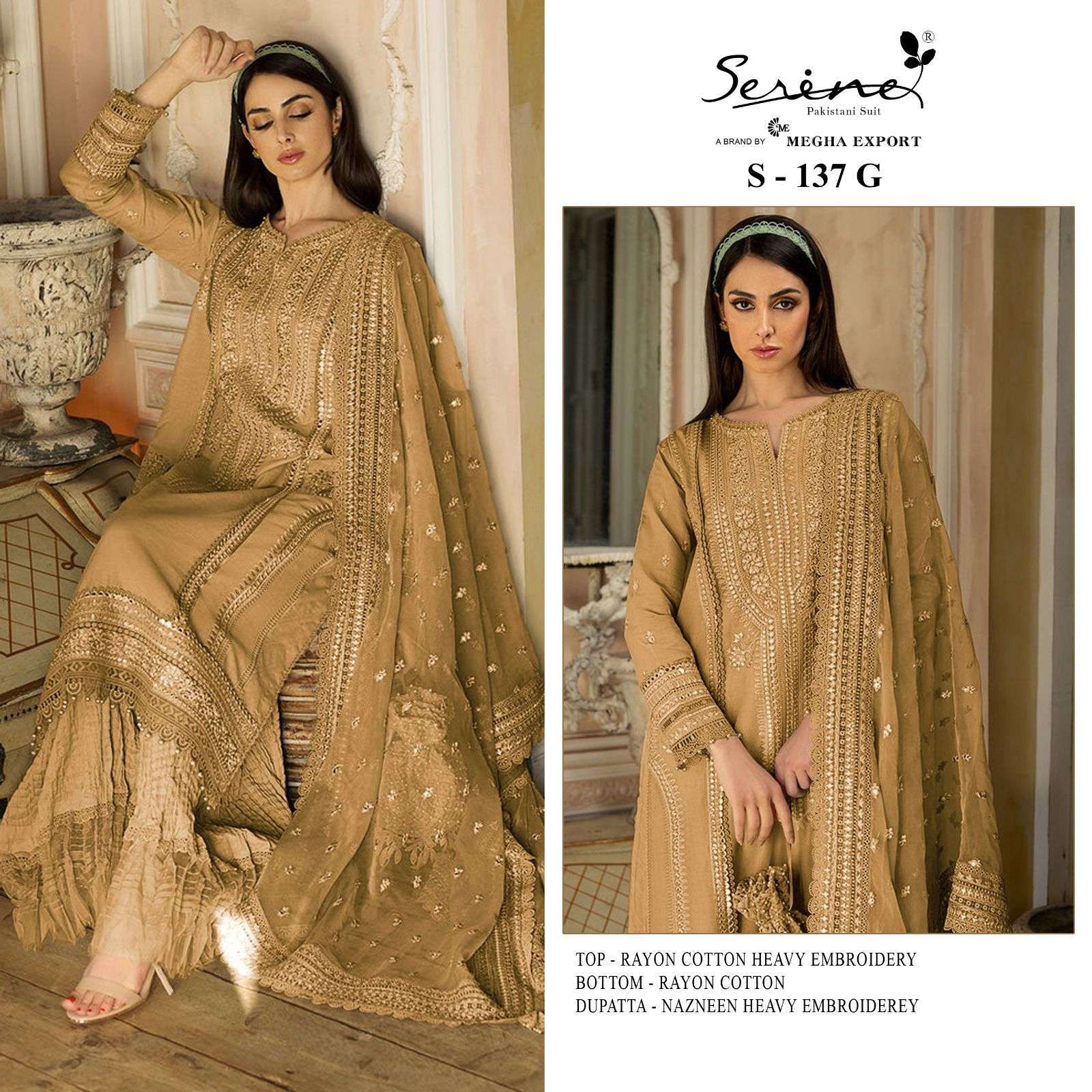 serine 137 new colors rayon cotton heavy embroidered suit 