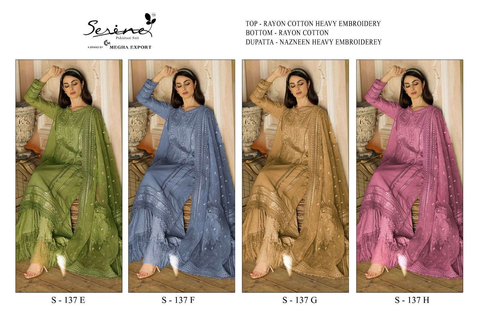 serine 137 new colors rayon cotton heavy embroidered suit 