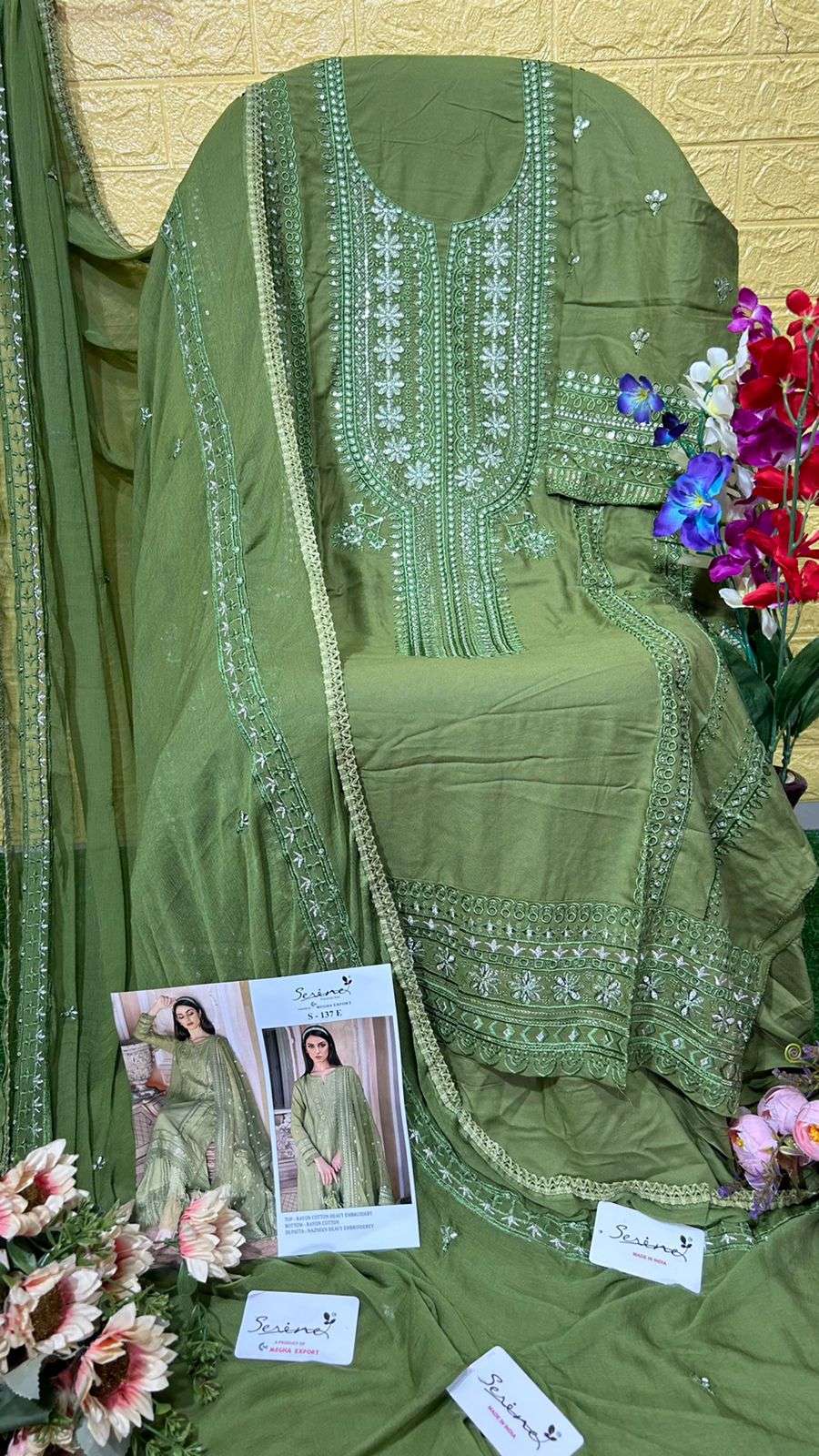 serine 137 new colors rayon cotton heavy embroidered suit 