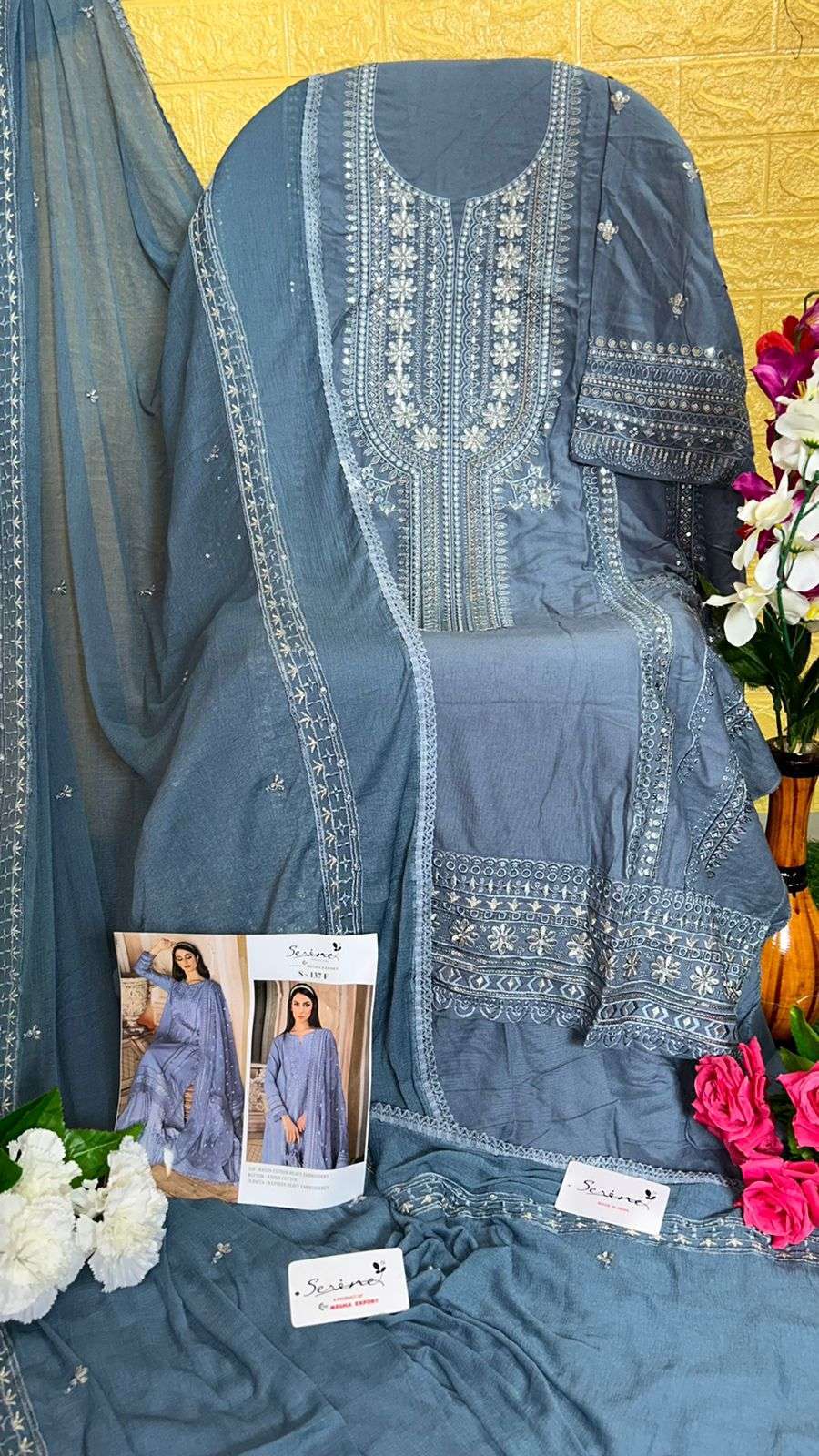 serine 137 new colors rayon cotton heavy embroidered suit 