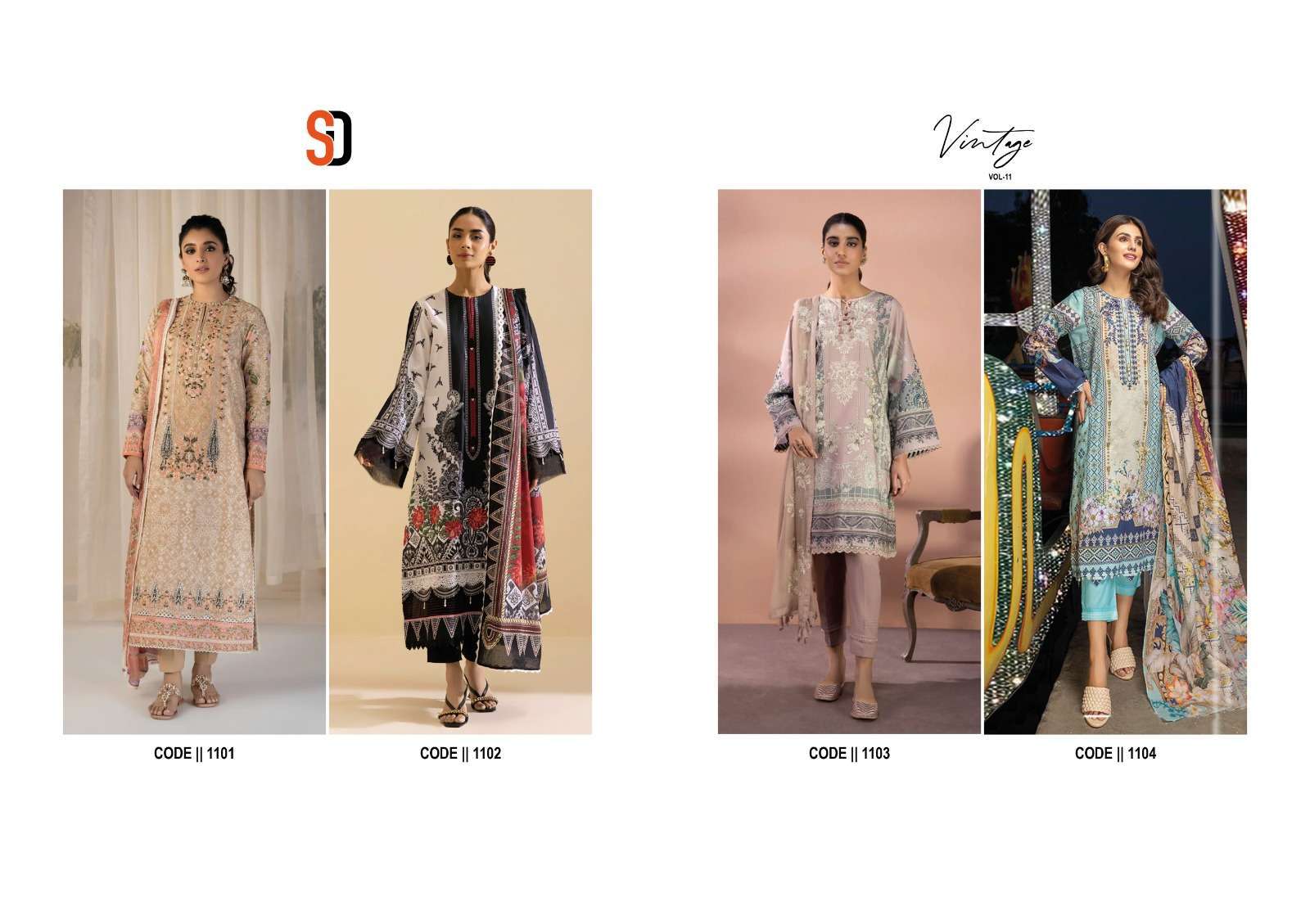 shraddha vintage vol 11 series 1101-1104 lawn cotton suit 