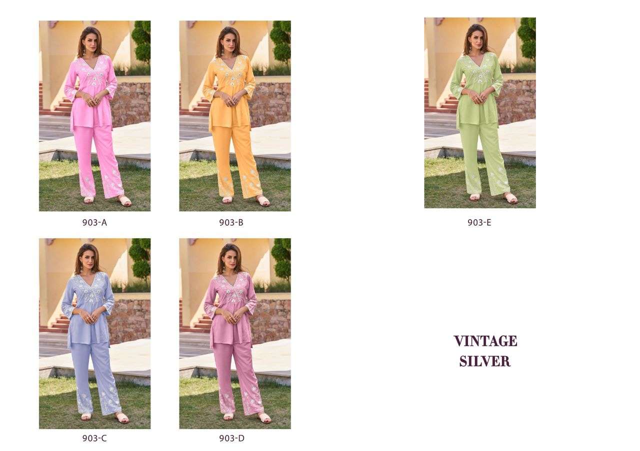 vintage silver designer heavy rayon co ord sets 