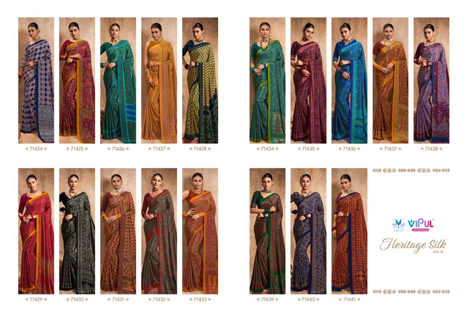 vipul heritage silk vol 8 series 71241-71441 crape silk saree