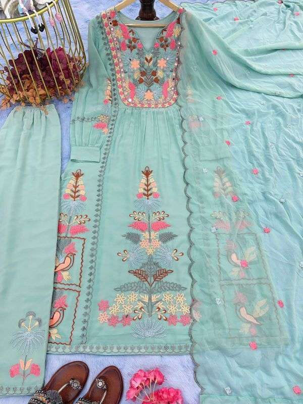 afsana kasida faux georgette embroidery real mirror work suit 