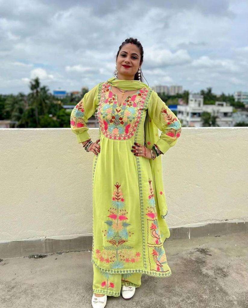 afsana kasida faux georgette embroidery real mirror work suit 
