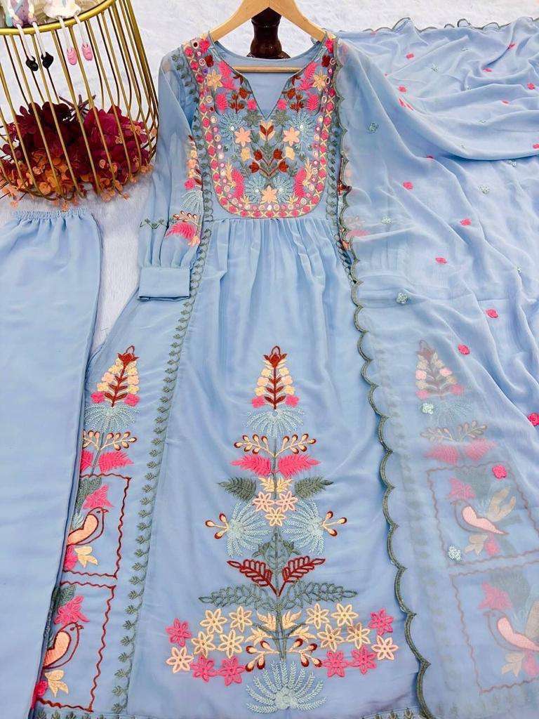 afsana kasida faux georgette embroidery real mirror work suit 