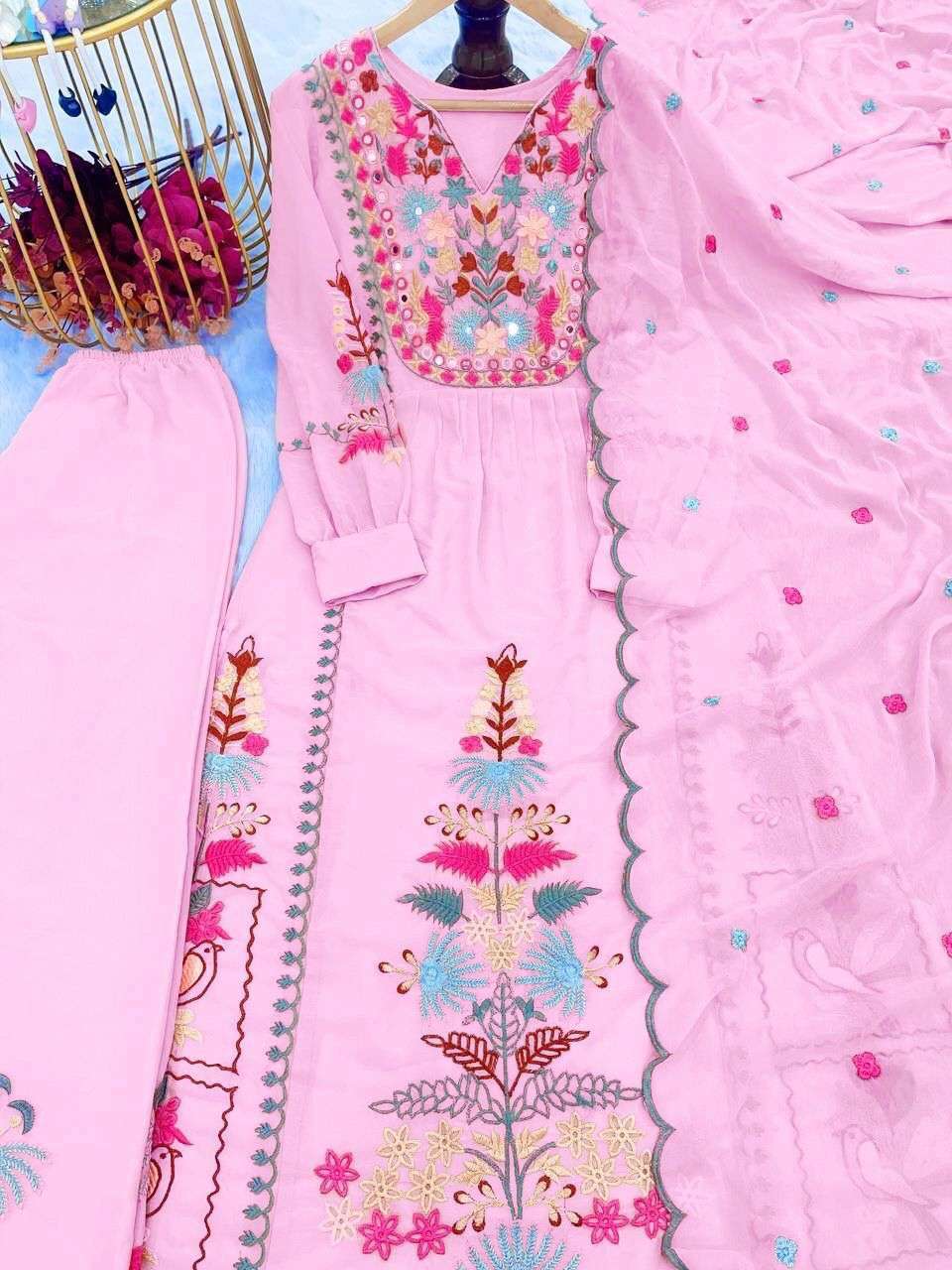 afsana kasida faux georgette embroidery real mirror work suit 