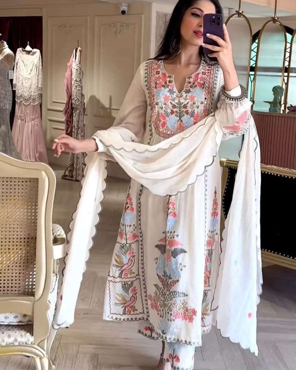 afsana kasida faux georgette embroidery real mirror work suit 