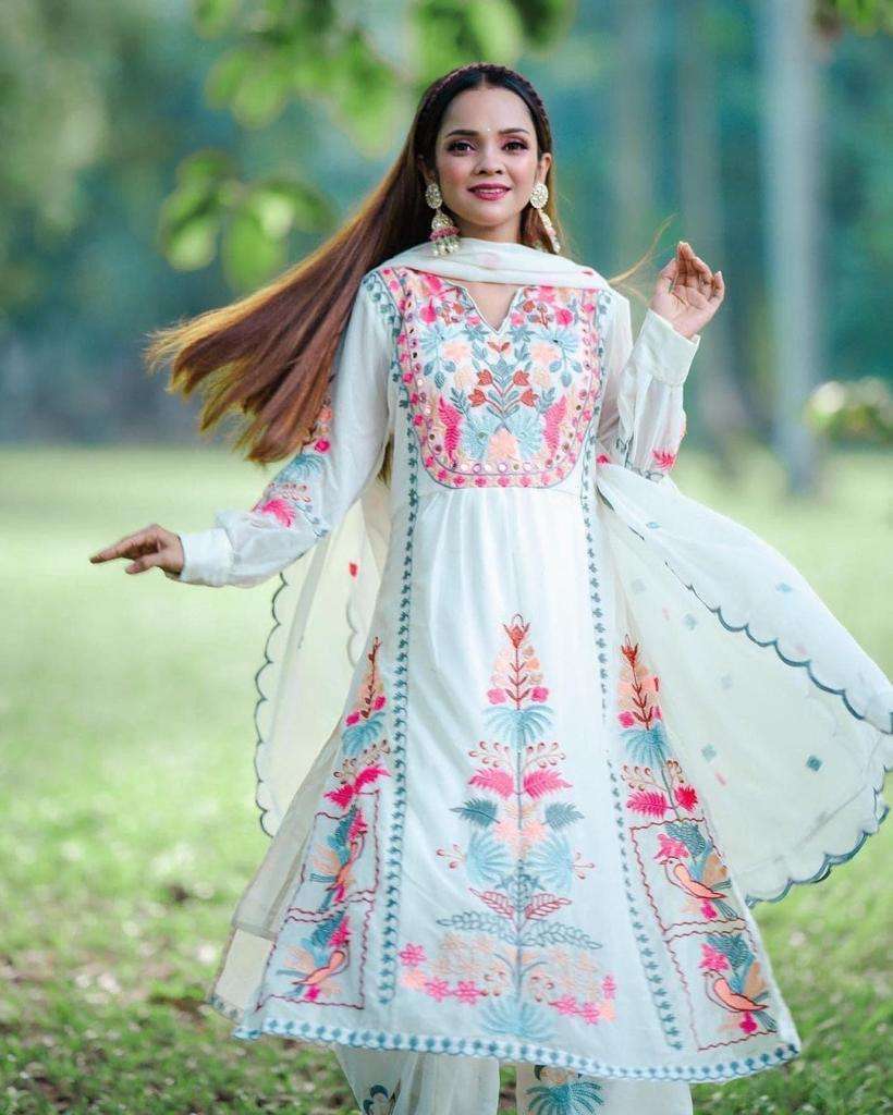 afsana kasida faux georgette embroidery real mirror work suit 