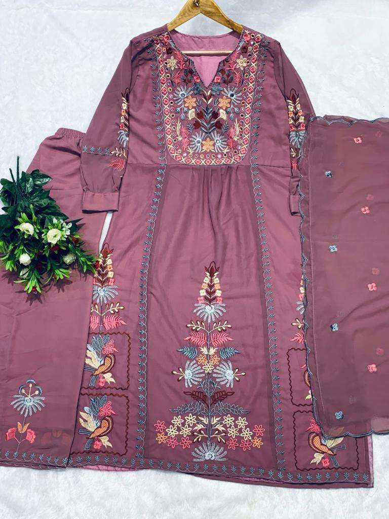 afsana kasida faux georgette embroidery real mirror work suit 