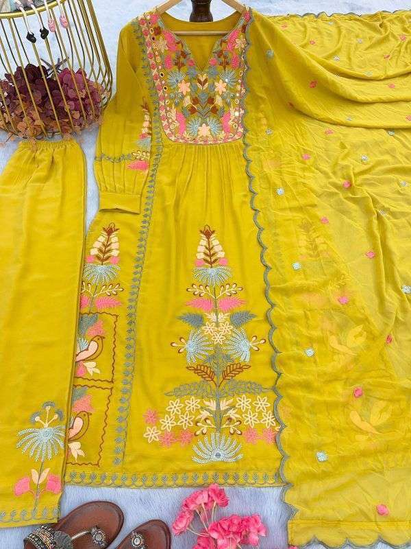 afsana kasida faux georgette embroidery real mirror work suit 