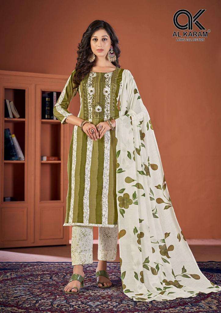 Al Karam Heritage Self Embroidery Work series 1001-1008 cotton suit 