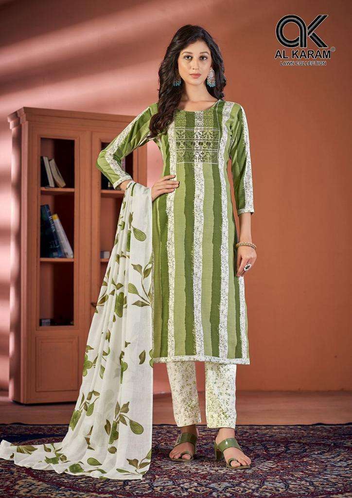 Al Karam Heritage Self Embroidery Work series 1001-1008 cotton suit 