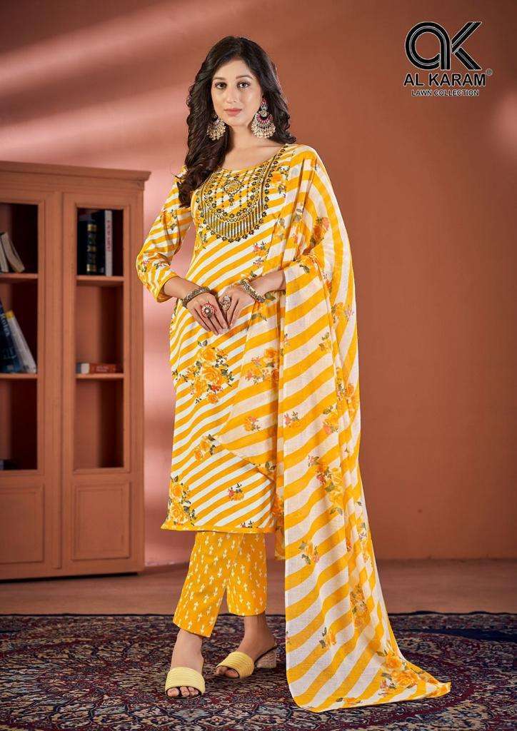 Al Karam Heritage Self Embroidery Work series 1001-1008 cotton suit 