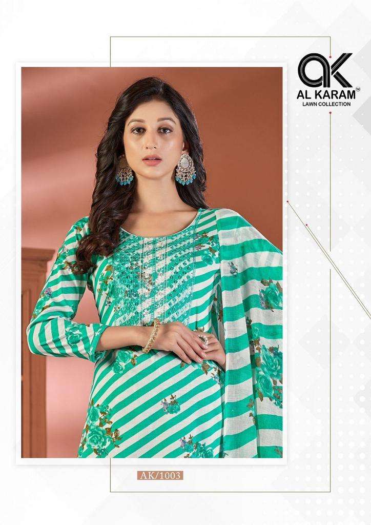 Al Karam Heritage Self Embroidery Work series 1001-1008 cotton suit 