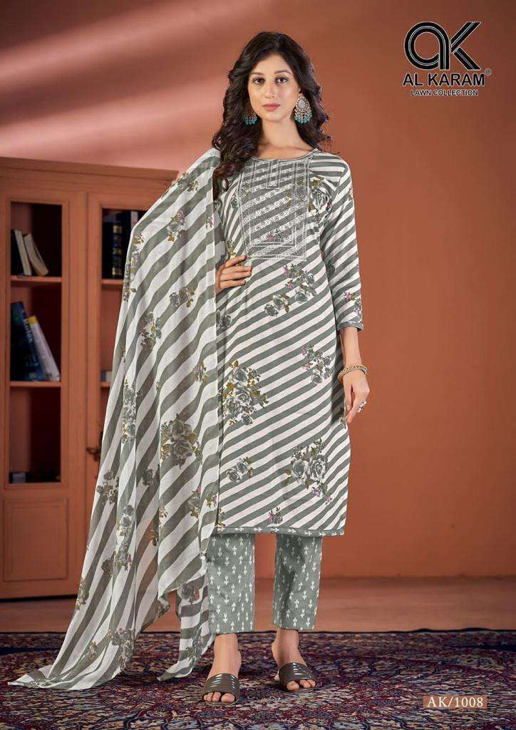 Al Karam Heritage Self Embroidery Work series 1001-1008 cotton suit 