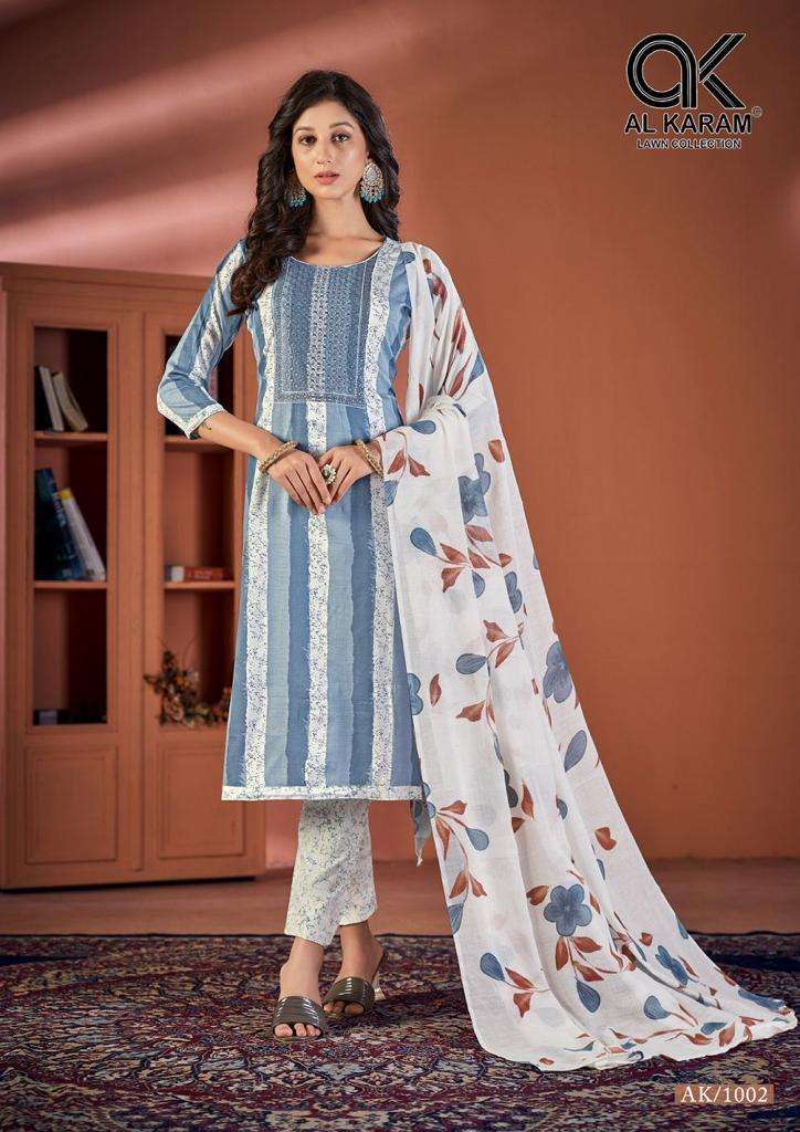 Al Karam Heritage Self Embroidery Work series 1001-1008 cotton suit 