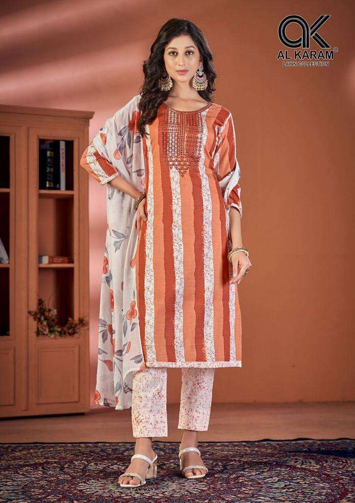 Al Karam Heritage Self Embroidery Work series 1001-1008 cotton suit 