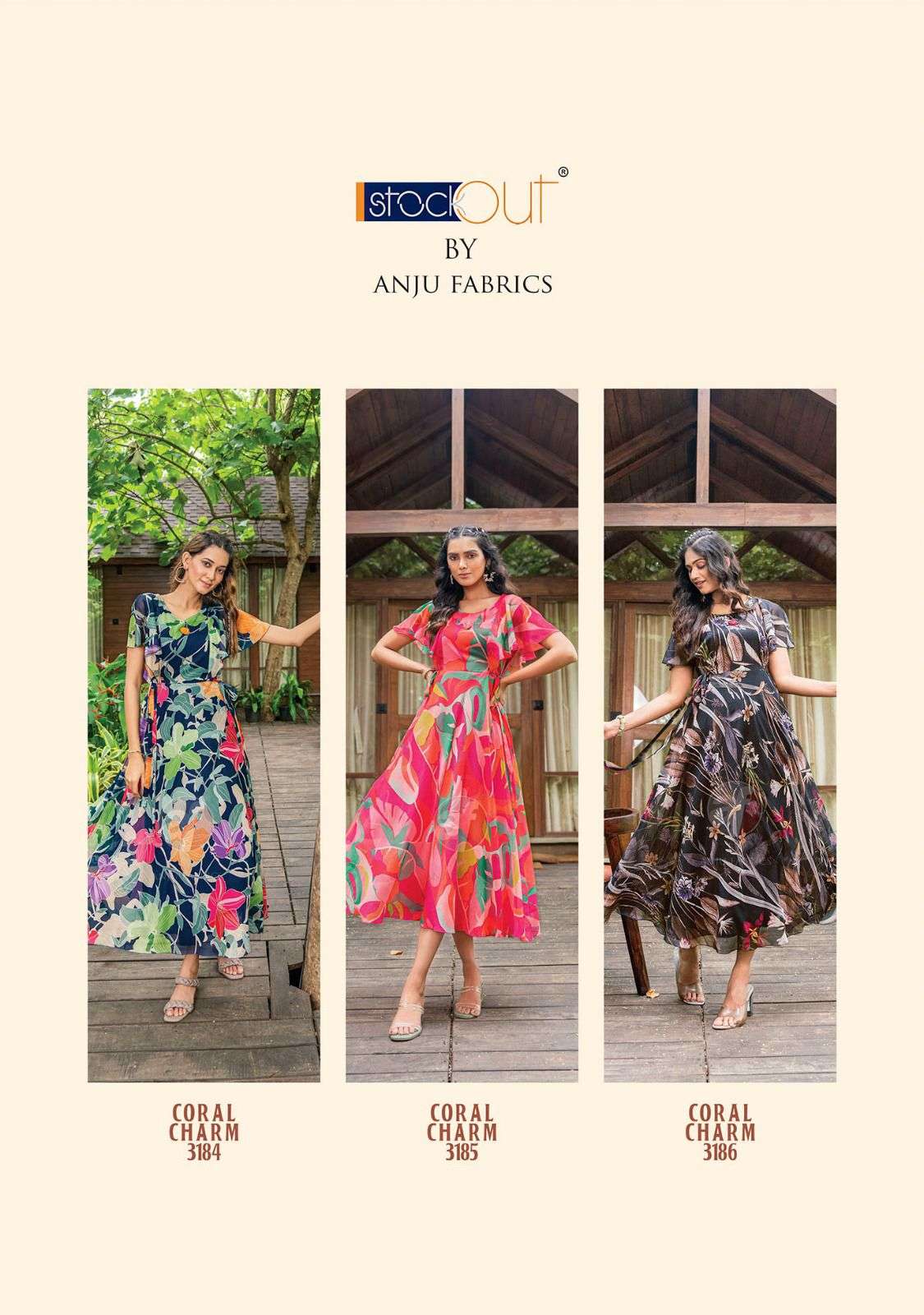 CORAL DESIGNER PRINTED VISCOSE PREMIUM GOWN