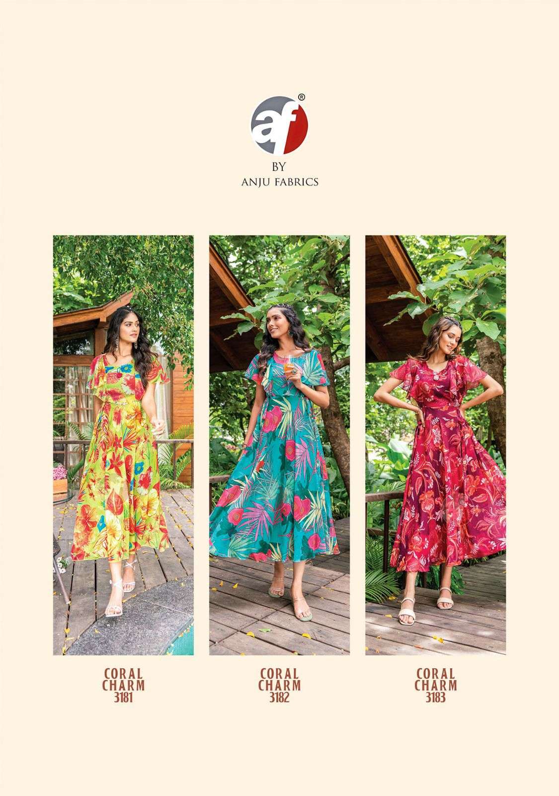 CORAL DESIGNER PRINTED VISCOSE PREMIUM GOWN