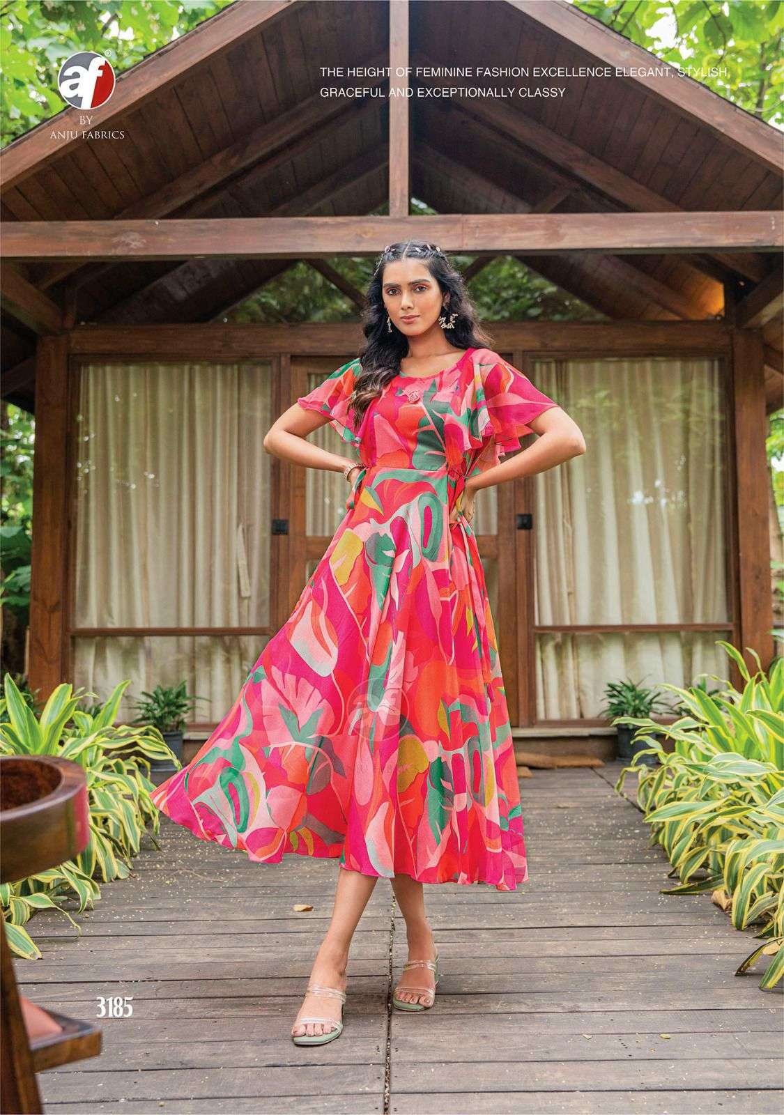 CORAL DESIGNER PRINTED VISCOSE PREMIUM GOWN