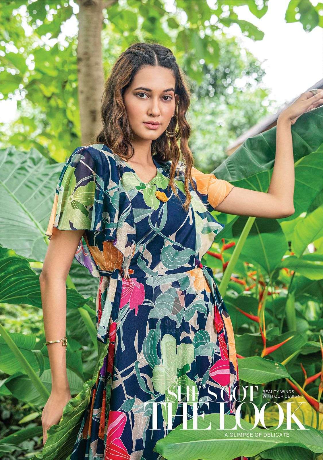 CORAL DESIGNER PRINTED VISCOSE PREMIUM GOWN