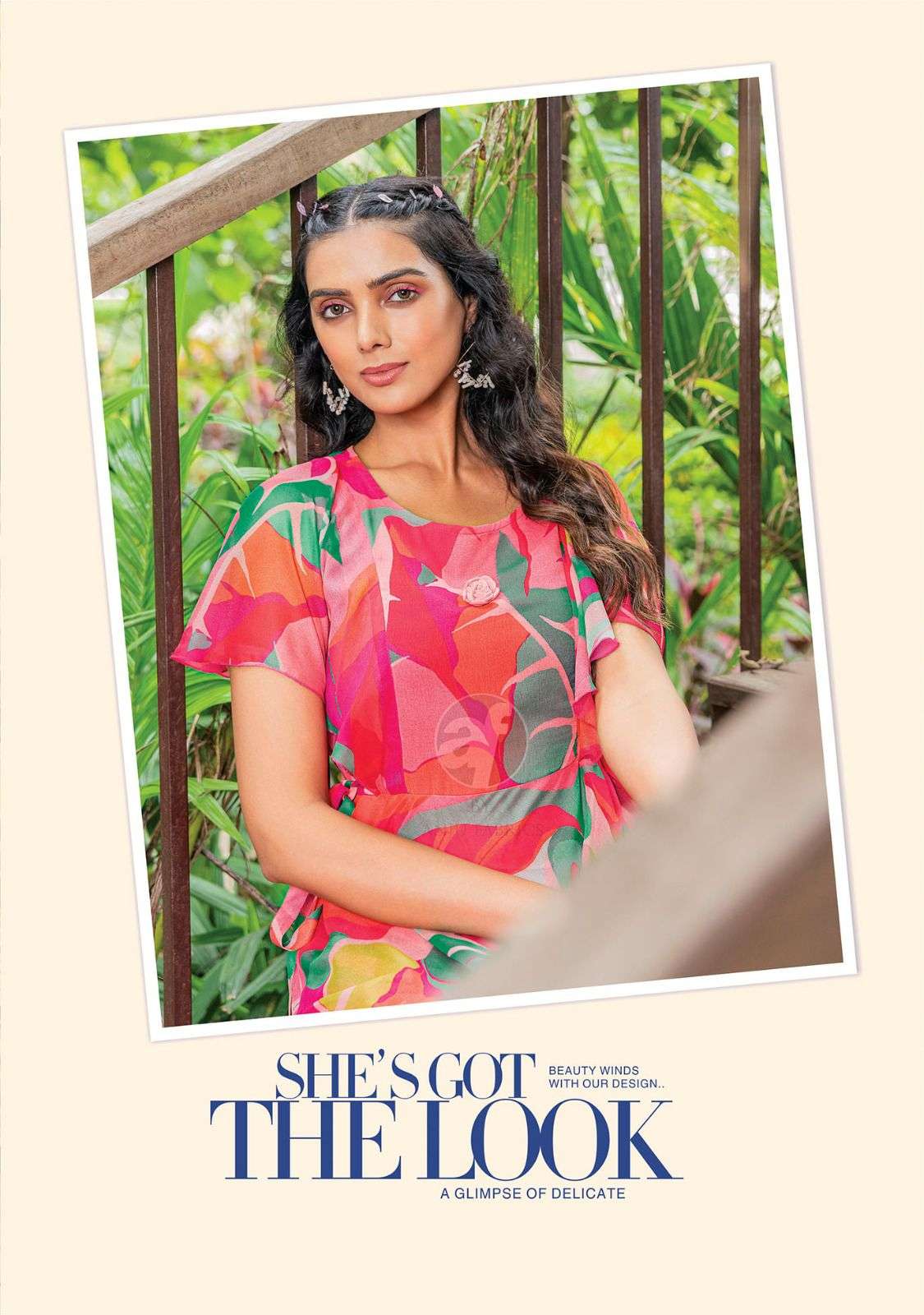 CORAL DESIGNER PRINTED VISCOSE PREMIUM GOWN