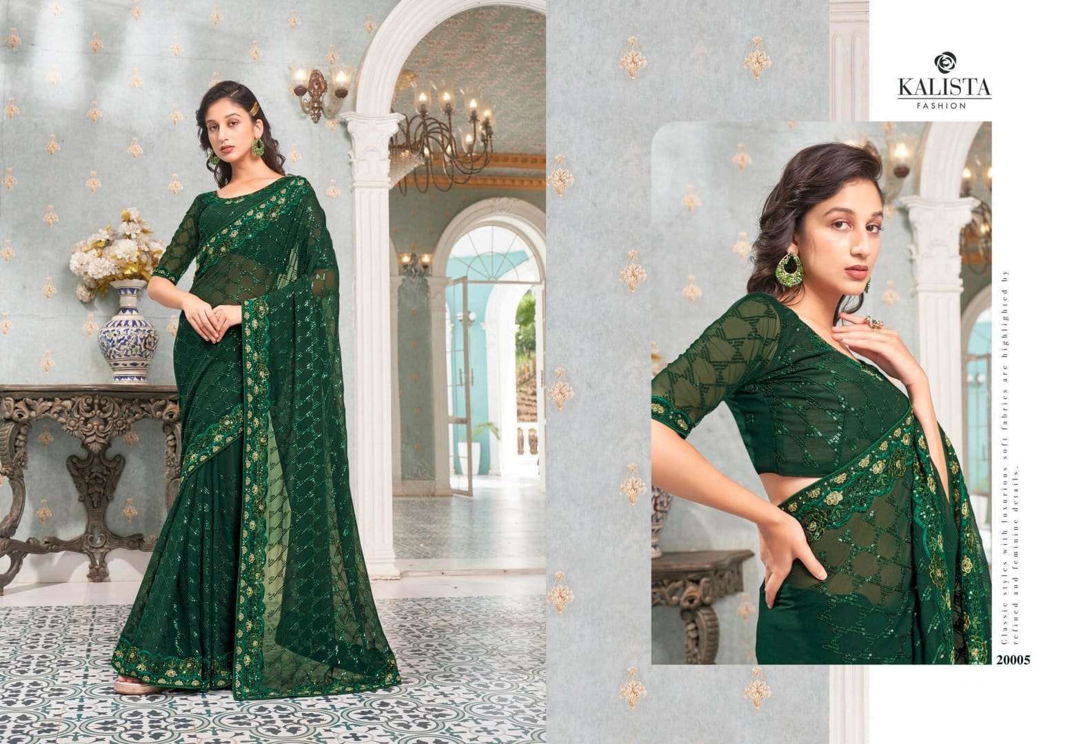 kalista lime light series 20001-20006 faux georgette saree