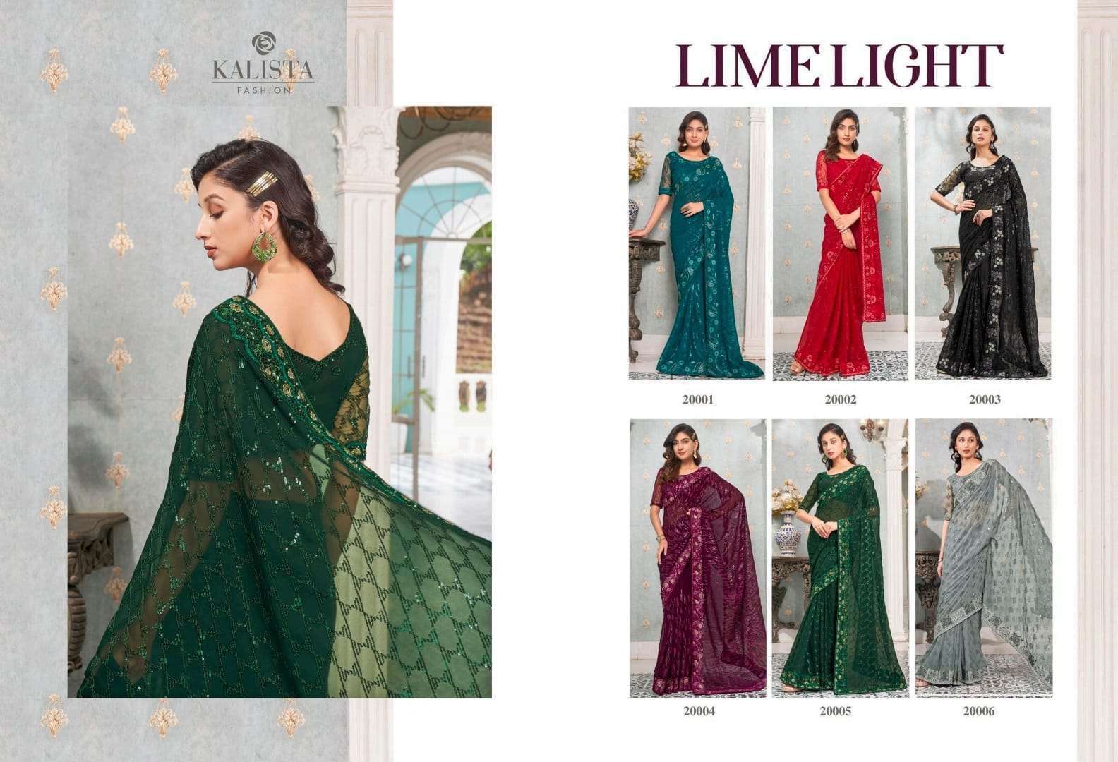 kalista lime light series 20001-20006 faux georgette saree