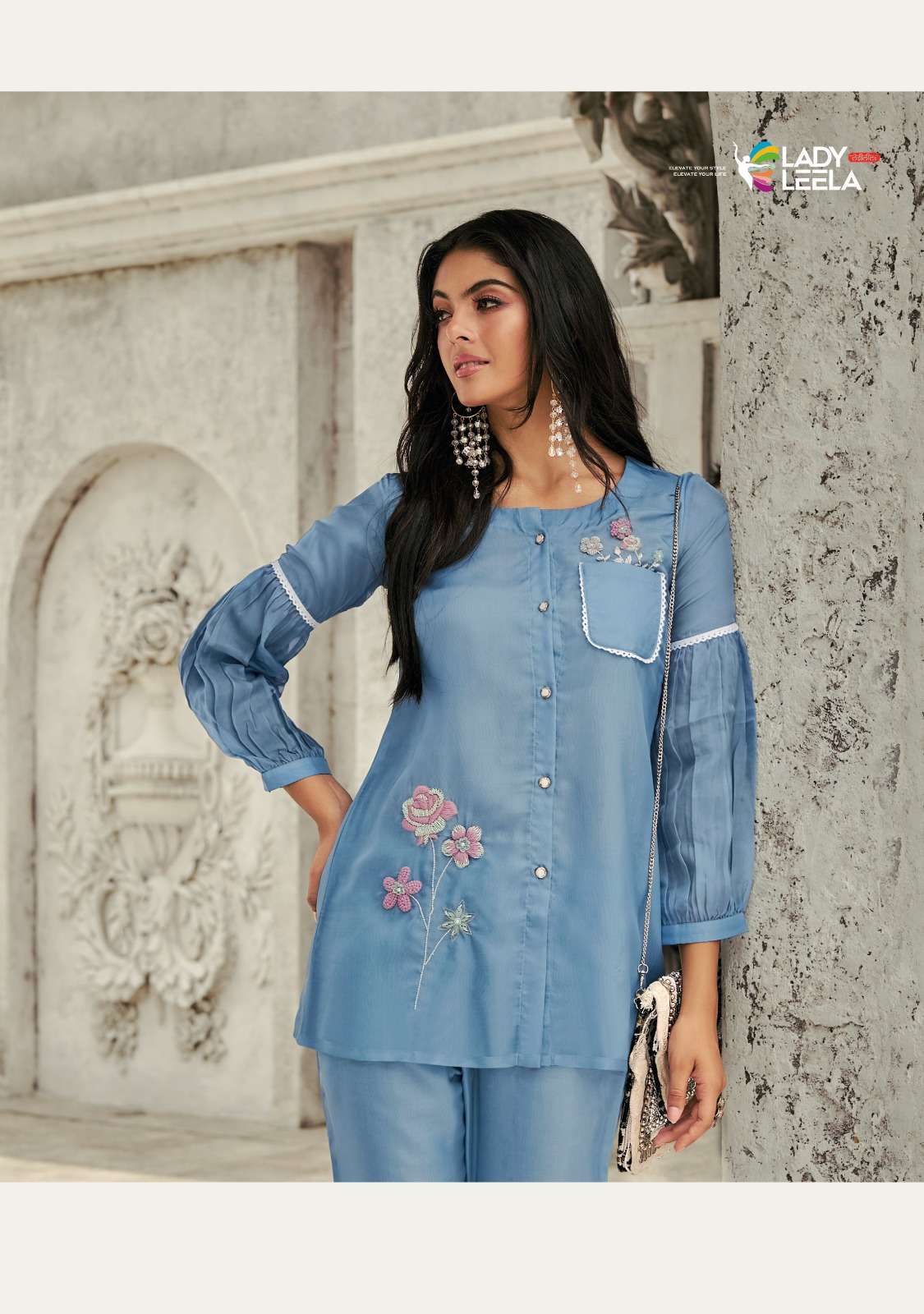 lady leela Pure Handwork on Viscose Organza co ord set