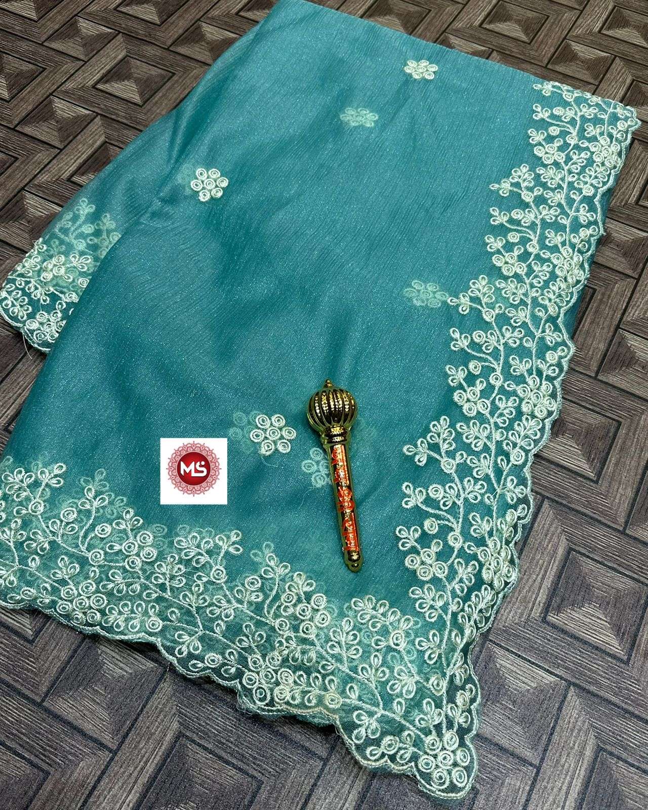 ms brand simmer designer organza simmer fully cream thread work saree