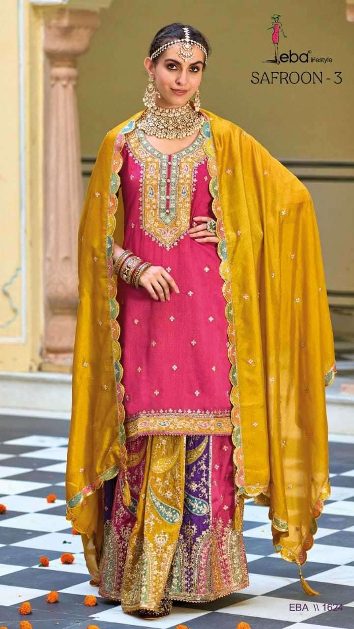 eba lifestyle safroon vol 3 series 1624-1625  premium silk with embroidery work suit
