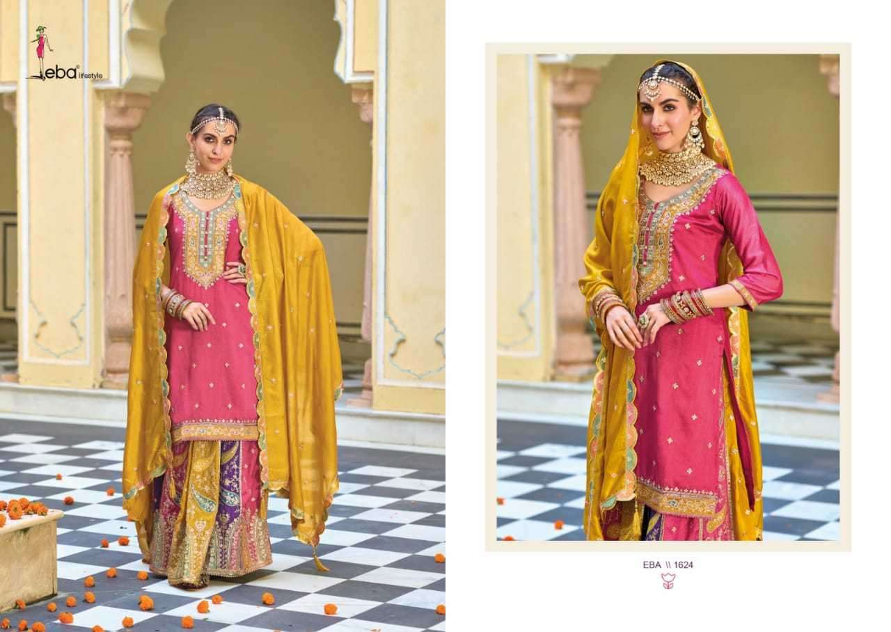 eba lifestyle safroon vol 3 series 1624-1625  premium silk with embroidery work suit