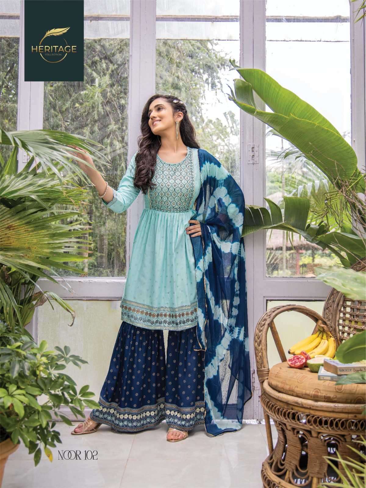 heritage creation noor series 101-106 rayon slub suit