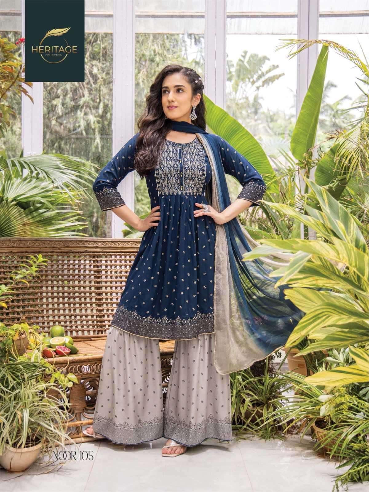 heritage creation noor series 101-106 rayon slub suit