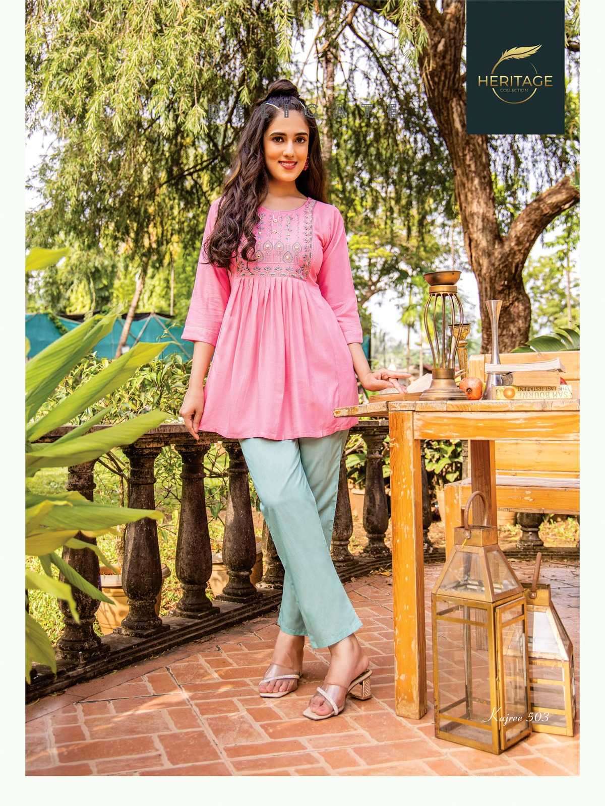 heritage kajree vol 5 series 501-508 rayon slub kurti