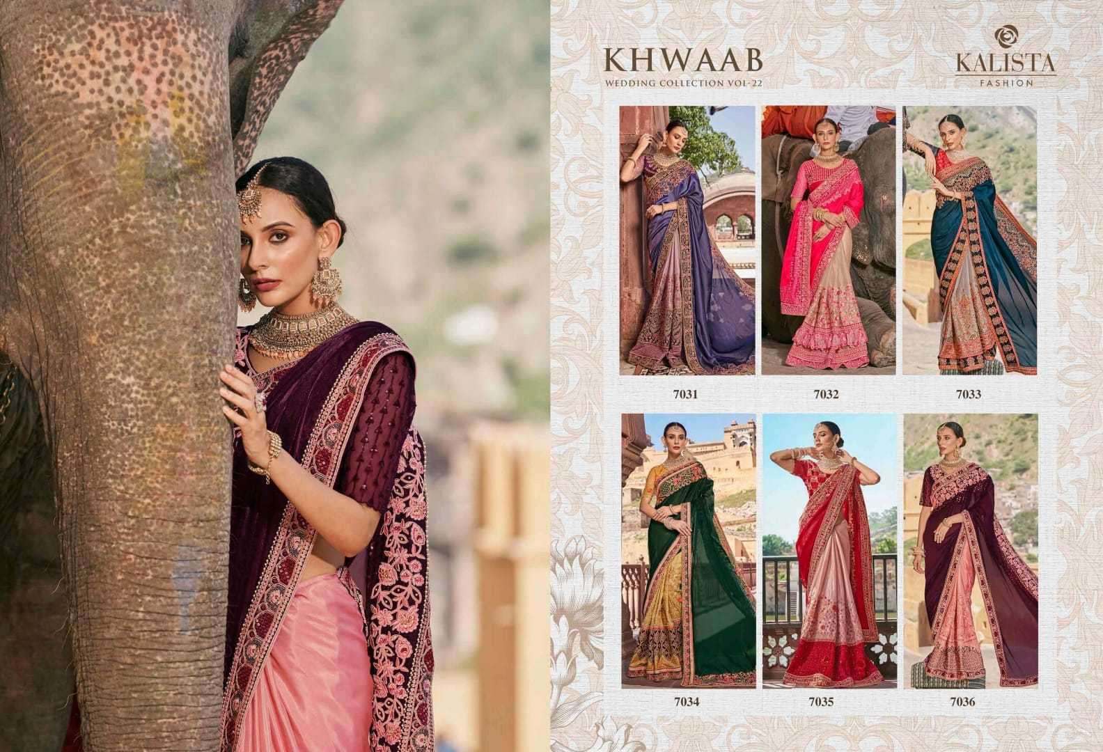 kalista fashions khwaab vol 22 series 7031-7036 Satin Organza saree