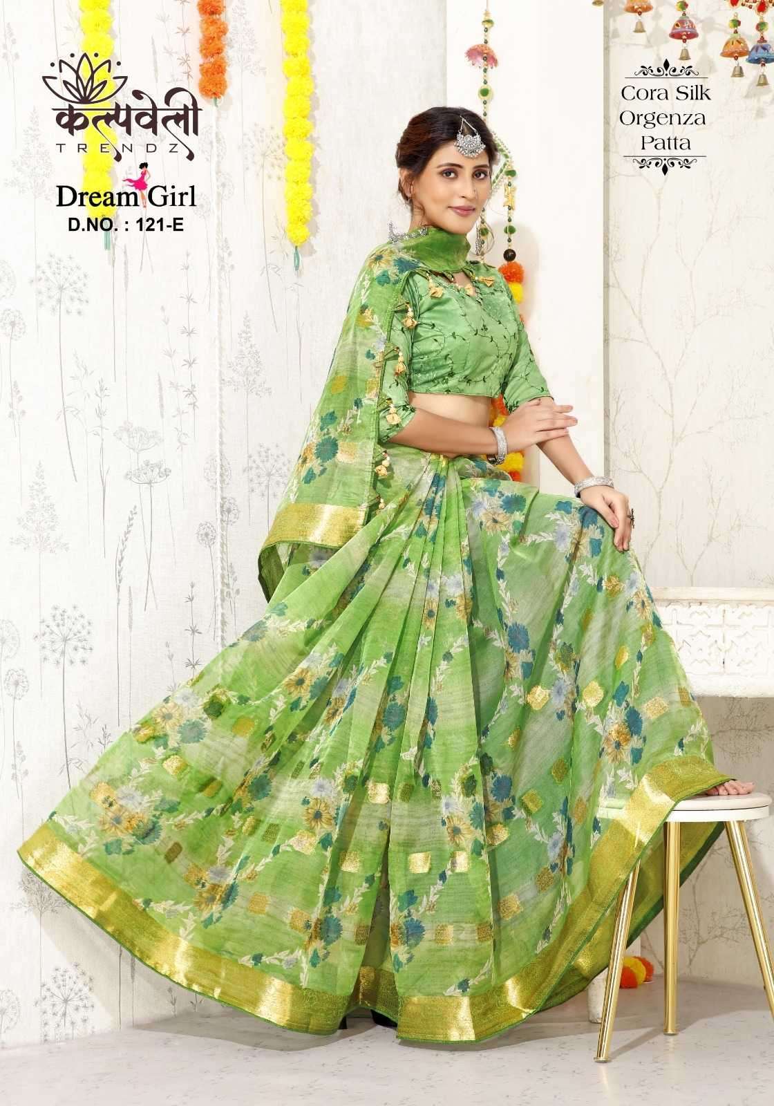 kalpavelly trendz dream girl 121 cora silk orgenza patta saree
