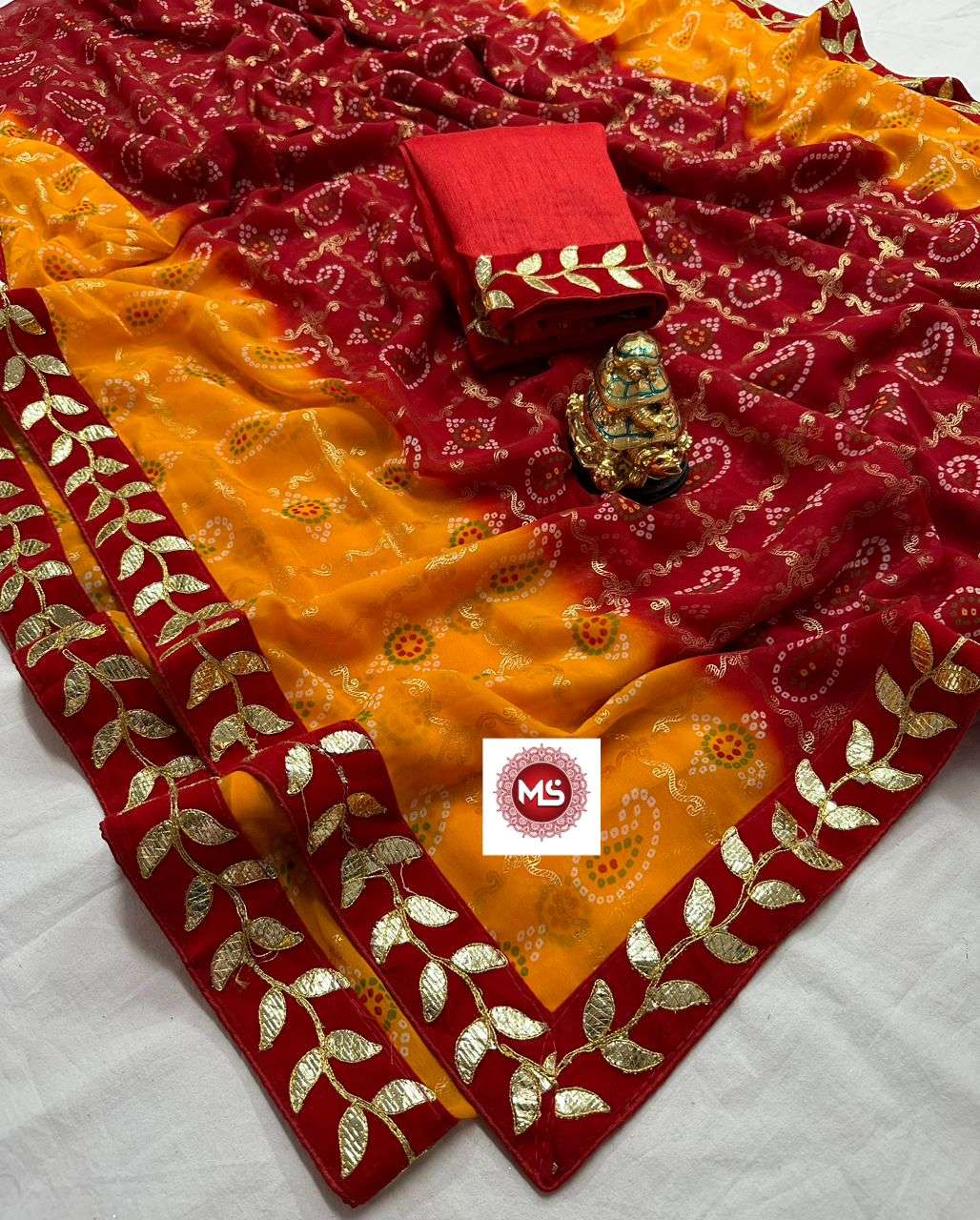 ms brand bandhni designer georgette bandhani saree