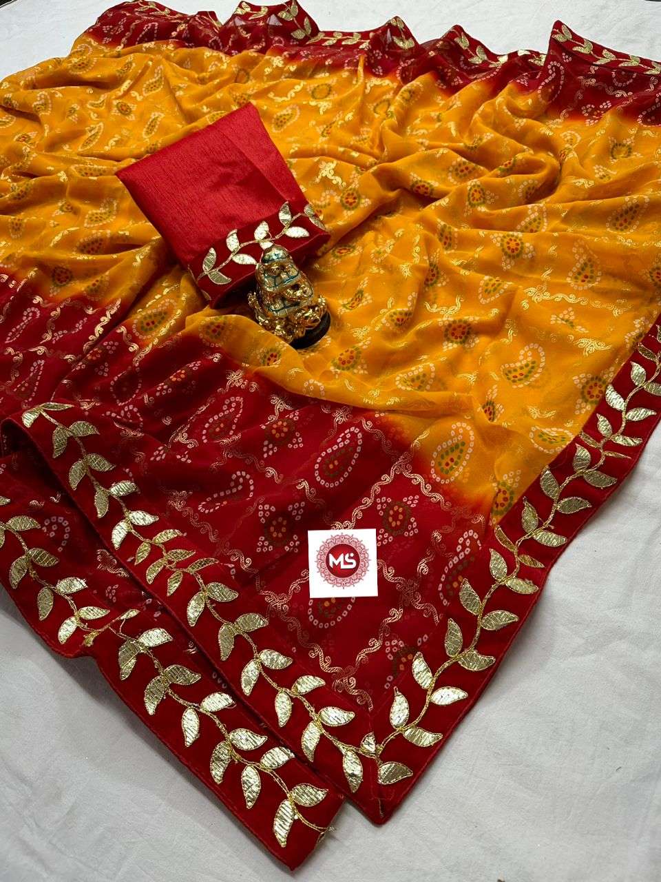 ms brand bandhni designer georgette bandhani saree