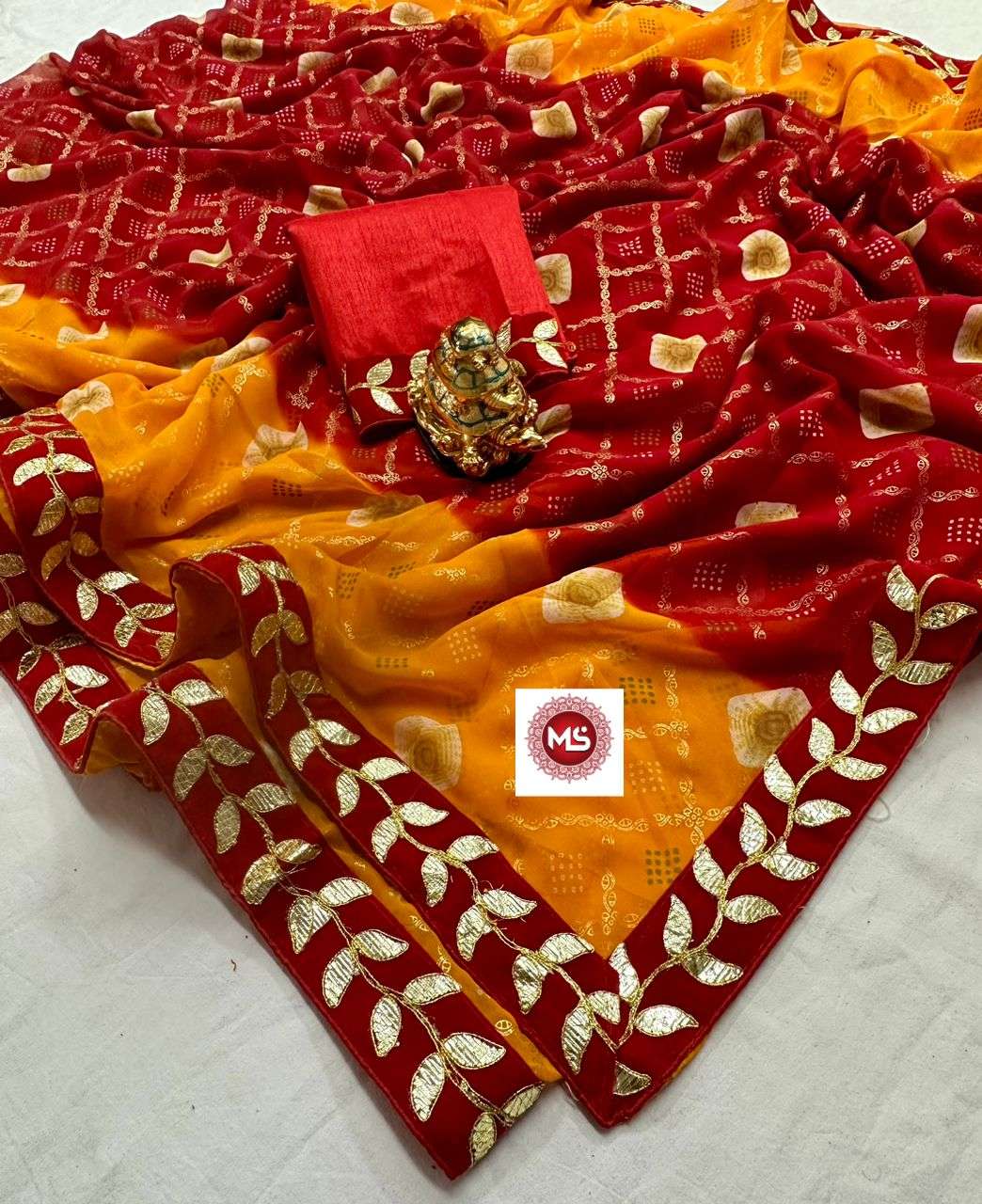 ms brand bandhni designer georgette bandhani saree