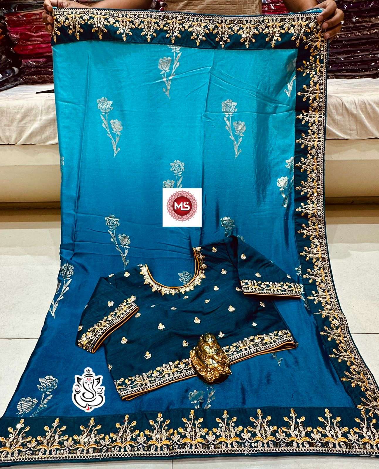 ms brand flower butta designer banglori silk saree