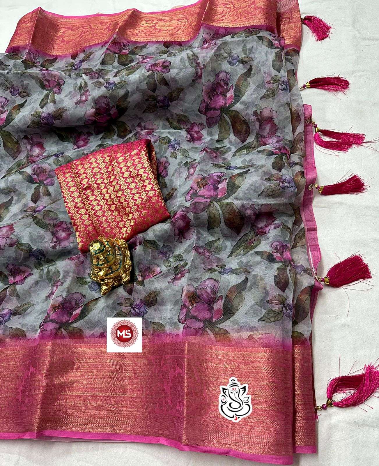 ms brand fumka designer organza saree