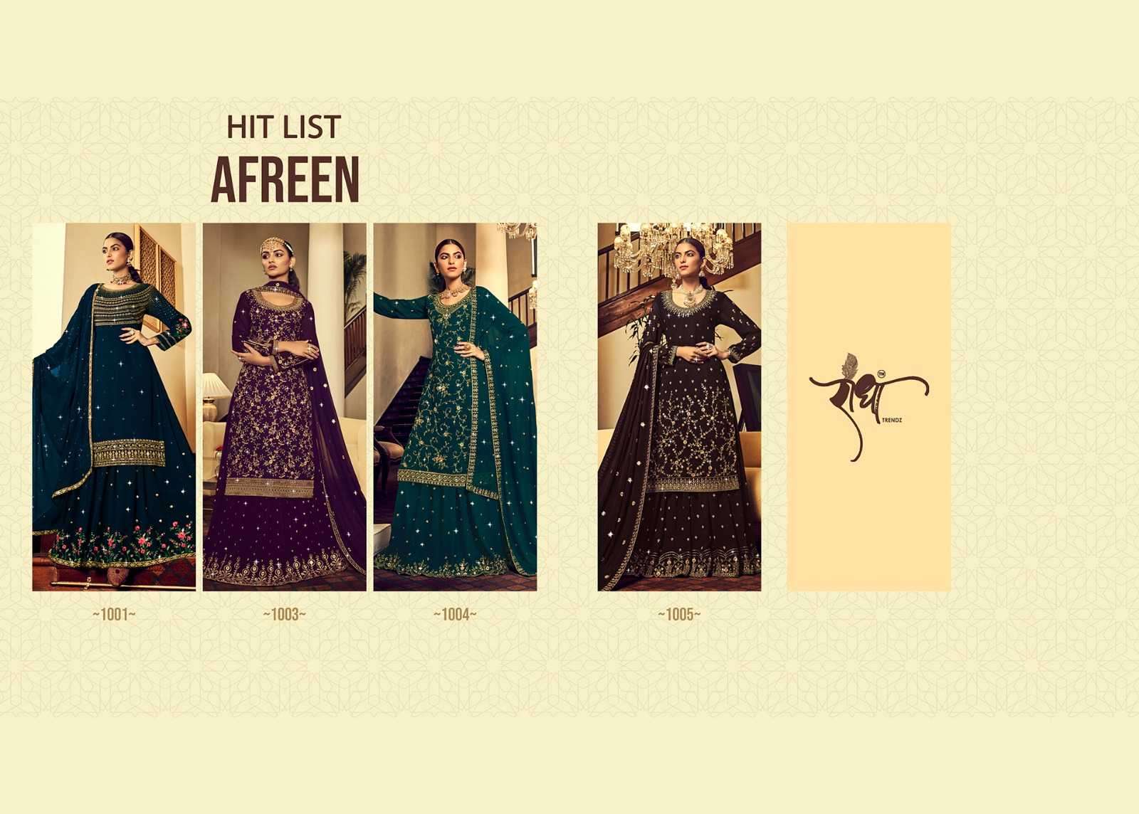 radha trendz afreen hit list series 1001-1005 georgette embroidery work suit