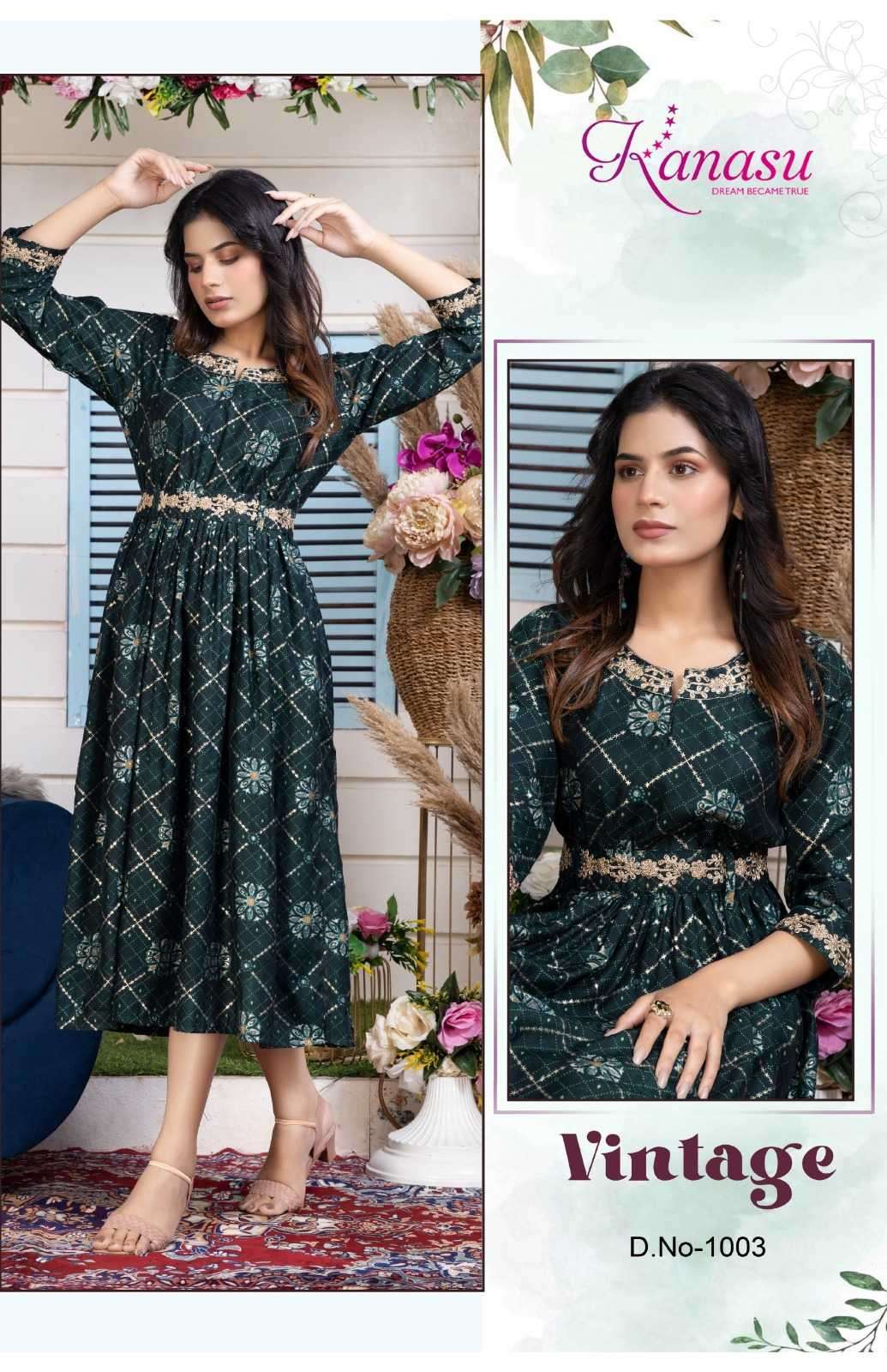 kanasu vintage series 1001-1006 heavy chanderi modal kurti 