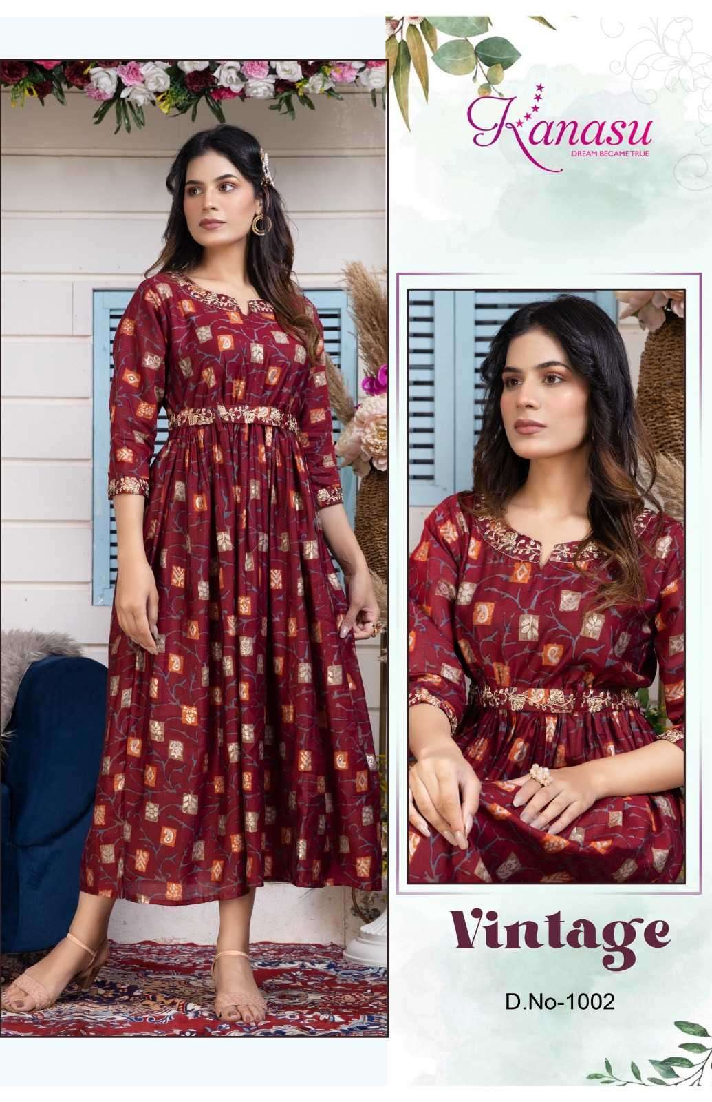 kanasu vintage series 1001-1006 heavy chanderi modal kurti 